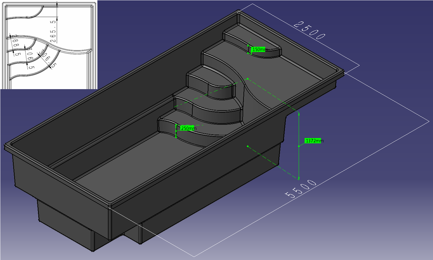 शीसे रेशा पूल 5.5 x 2.5 x 1.37 मीटर